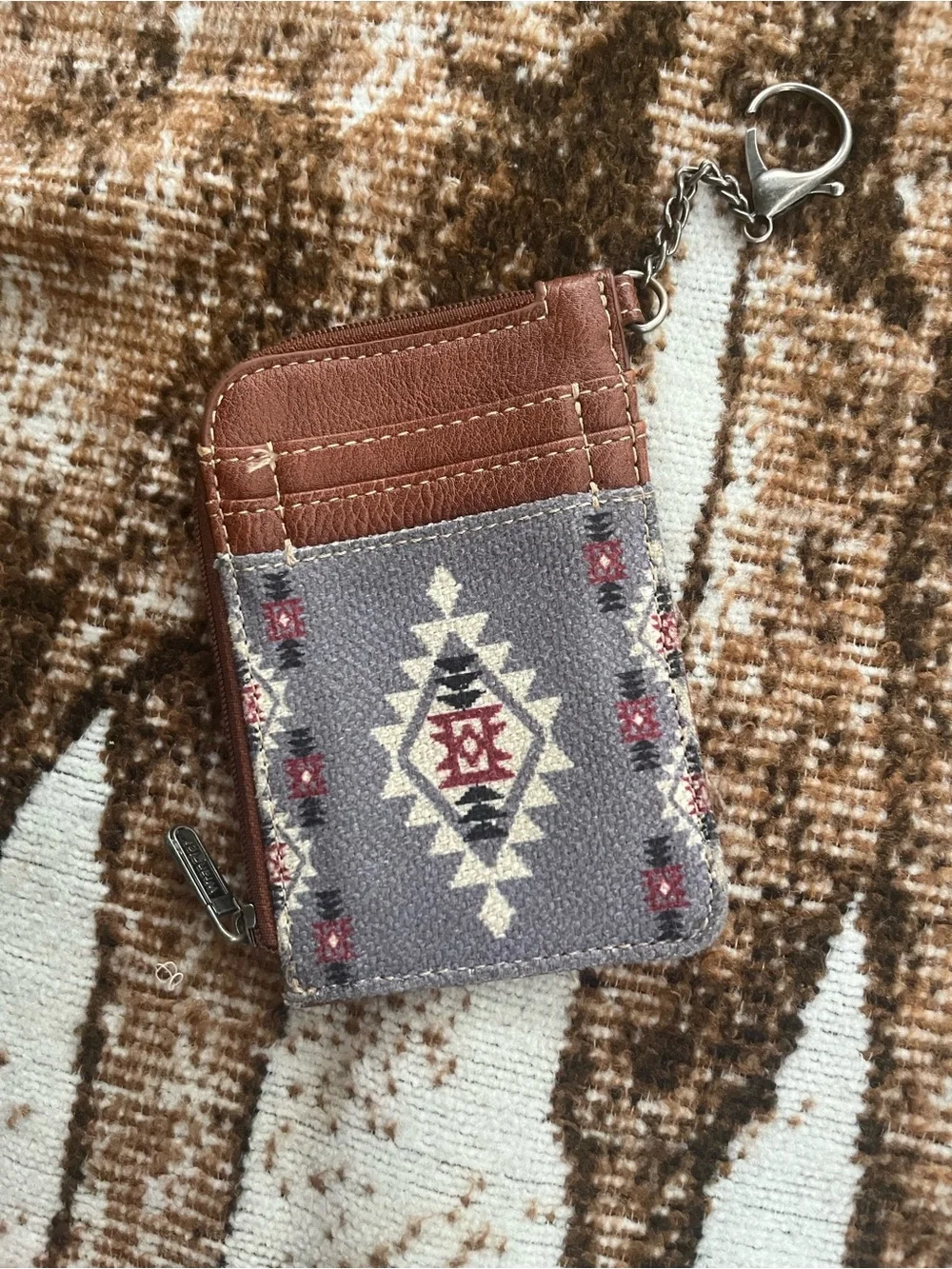 Women's Compact Card Wallet with Keychain - purple & Brown